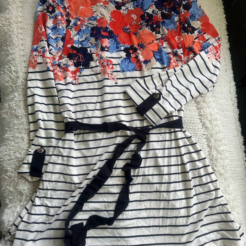 Floral Striped Women’s Blouse with belt